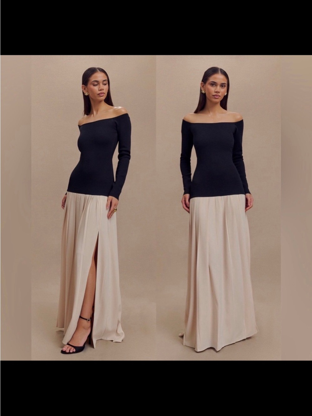 Meshki Presley Contrast Knit Off Shoulder Maxi Dress Navy / Cream Women's XS
